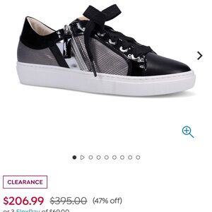 Ron White Womens Leather Sneakers Black Silver Side Zip Designer EU 37 New